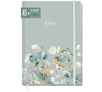 paper&you® Cuaderno A5+ en blanco con banda elástica "Minty Leaves", 156 páginas, 78 hojas, como cuaderno de bocetos, cuaderno de bocetos, diario, cuaderno de notas, sostenible y respetuoso con el