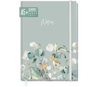 paper&you® cuaderno de notas A5+ a cuadros con banda elástica "Hojas de menta" 156 páginas, 78 hojas, como diario, agenda, Journal - sostenible & respetuoso con el clima
