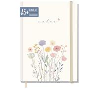=paper&you® cuaderno de notas A5+ con líneas y banda elástica "Flower Joy" 156 páginas, 78 hojas - como Journal, agenda - sostenible & respetuoso con el clima
