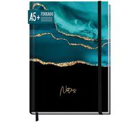 paper&you® cuaderno de notas A5+ con líneas y banda elástica "turquesa brillante" 156 páginas, 78 hojas - como Journal, agenda - sostenible & respetuoso con el clima