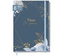 paper&you® dotted Journal A5 con banda elástica "Time to Grow - Blue" 156 páginas, cuaderno de notas con puntos, diario - sostenible & respetuoso con el clima