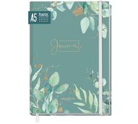 paper&you® Dotted Journal punteado A5 con banda elástica [Minty Leaves] 156 páginas - cuaderno a puntos, diario - sostenible & climáticamente neutro