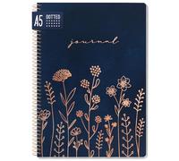==paper&you® Dotted Journal punteado A5 con encuadernación en espiral "Fine Flowers night blue" 160 páginas, cuaderno con puntos - sostenible y respetuoso con el clima