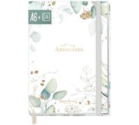 paper&you® - Libreta de direcciones A6+ con registro A-Z "Hoja de oro" libro para contactos, cumpleaños y contraseñas, sostenible y respetuosa con el medio ambiente