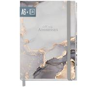 paper&you® - Libreta de direcciones A6+ con registro A-Z y papel premium de 120 g/m² "Grey Marble", libro para contactos, cumpleaños y contraseñas, sostenible y respetuoso con el medio ambiente