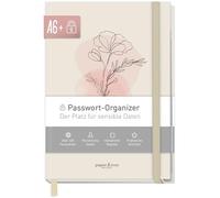 paper&you® Libro de contraseñas A6+ con registro A-Z "Dainty Flower" para 320 datos de acceso, pequeño gestor de contraseñas, libro de contraseñas alemán - sostenible y respetuoso con el clima