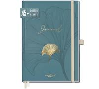 paper&you® Premium Dotted Journal punteado [Blue Ginkgo] cuaderno A5 a puntos - 188 páginas de papel grueso - banda elástica, soporte para bolígrafo - sostenible y respetuoso con el clima