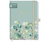 paper&you® Premium Dotted Journal punteado [Minty Leaves] cuaderno A5 a puntos - 188 páginas de papel grueso - banda elástica, soporte para bolígrafo - sostenible y respetuoso con el clima