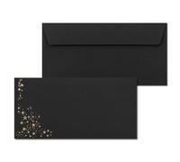 Paper24 - Sobres (200 unidades, con estrellas metálicas, longitud DIN, 120 g/m², 110 x 220 mm, ideal para Navidad), color negro