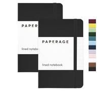 PAPERAGE Pack de 2 Cuaderno de bolsillo, Mini 3.7" x 5.6", Tapa Dura, Papel grueso de 100 gsm, Bolsillo Interior (Negro, Rayado)