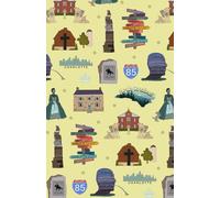 Paperback soft cover notepad notebook journal with Charlotte, NC North Carolina landmarks in brass, 150 lined pages