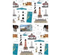 Paperback soft cover notepad notebook journal with Outer Banks NC North Carolina landmarks in white, 150 lined pages