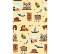 Paperback soft cover notepad notebook journal with Santa Fe, NM New Mexico landmarks in lemon, 150 lined pages