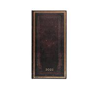 Paperblanks Calendario de 12 meses 2022 Cuero marroquí negro horizontal delgado (95 × 180 mm)