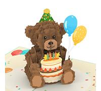 papercrush® Tarjeta de cumpleaños con diseño de osito de peluche con pastel de cumpleaños [nuevo!] Tarjeta de cumpleaños 3D con oso para niños, dulce tarjeta de felicitación para mujer, novia y