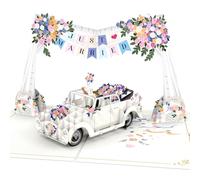 papercrush Tarjeta desplegable con diseño de coche de boda y guirnalda Just Married, elegante tarjeta de boda 3D para novios, tarjeta de felicitación para boda, cupón para luna de miel y luna de miel
