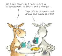 Paperlink Divertida tarjeta de felicitación artística de Happy Birthday, de la gama Funny Farm, para él/para ella, "Specs, Drugs and Sausage Rolls!"