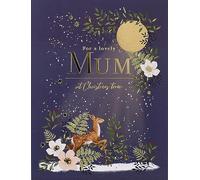 Paperlink Lovely Mum - Tarjeta de Navidad para mamá, ciervos y plantas festivas en la nieve con detalles de aluminio, ecológica y reciclable, 203 x 153 mm, azul marino, dorado, blanco, verde