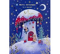 Paperlink Tarjeta de Navidad especial para mamá - Conejos en una casa de setas en relieve con detalles de aluminio, ecológica y reciclable