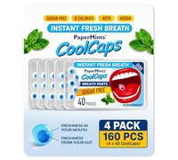 Papermints CoolCaps - Caja de mentas frescas instantáneas para el aliento, paquete de 40 x 4, ambientador y tratamiento para el mal aliento para adultos, tratamiento de halitosis, limpia y refresca tu