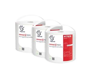 Papernet Defend Tech - Bobina industrial 417816, con fórmula antibacteriana, 3 rollos de papel de celulosa pura, 2 capas, 660 hojas por rollo de 23,4 x 24,2 cm