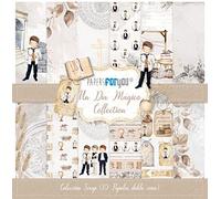 PAPERSFORYOU Colección 10 Papeles Scrap doble cara 180gr 12"x12" Comuniones (Un Día Magico Niño Moreno)