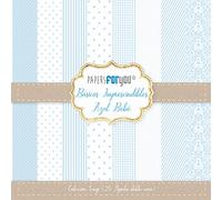 PAPERSFORYOU Colección 25 Papeles Scrap Mini doble cara 180gr 6"x 6" (Básicos Azul Bebe)