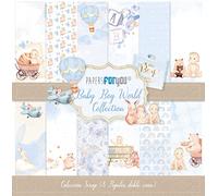 PAPERSFORYOU Colección 8 Papeles + 2 Recortables Scrap doble cara 180gr 12"x12" Básicos (Baby Boy World)