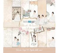PAPERSFORYOU Gama de productos de la colección Celebrando Mi Comunión (12 Papeles Scrap doble cara 180gr 12"x12" (Niña Morena))