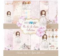 PAPERSFORYOU - Kit de Papeles para Scrapbooking | Colección "Un Día de Ilusión Niña Morena" | Incluye 12 Papeles a Doble Cara con Diseños Diferentes | Tamaño 30,48 x 30,48 cm (12" x 12")