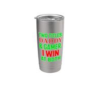 Papi & Gamer I Win at both Dad Christmas Father Gaming Dads Vaso térmico de acero inoxidable de doble pared