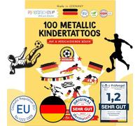 Papierdrachen 100 tatuajes metálicos, diseños para fans de la selección nacional alemana, veganos y probados, ideales para la EM 2024, tatuajes con purpurina, fútbol de Alemania, para niños y adultos