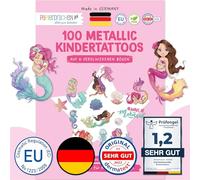 Papierdrachen 100 tatuajes metálicos para pegar - tatuajes infantiles respetuosos con la piel Sirenas - Tatuajes con purpurina - como regalo de cumpleaños - Vegano - Fabricado y probado en Alemania