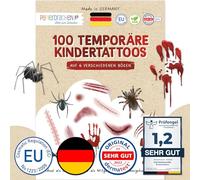 Papierdrachen 100 tatuajes para pegar de Alemania, tatuajes adhesivos para Halloween con cicatrices, sangre, heridas, arañazos y arañas, para el disfraz de Halloween, vegano, juego 18