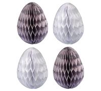 Papierdrachen 12 Huevos de Pascua de Papel de Seda para Colgar y Decorar - tamaño 7 cm Incl. Cinta - decoración de Pascua Ideal para arbustos y Ramas - Reutilizable - Gris-Blanco - Set 3