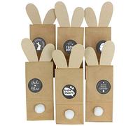 Papierdrachen 12 nidos decorativos de Pascua para rellenar, bolsas de papel de estraza con orejas de conejo para cortar, decoración de mesa, incluye pegatinas y pompón de conejo, diseño de pizarra