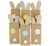 Papierdrachen 12 nidos decorativos de Pascua para rellenar, bolsas de papel de estraza con orejas de conejo para cortar, decoración de mesa, incluye pegatinas y pompón de conejo, diseño de primavera