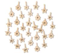 Papierdrachen 30 clips de números impresos para diseñar un calendario Ramadán, diseño de estrellas, madera natural, impresión en negro