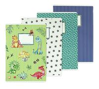 Papierdrachen 4 cuadernos para niños DIN A4 | rayados y cuadriculados 32 páginas - motivo dinosaurio - para empezar la escuela para los alumnos de primaria - set número 4-16 hojas