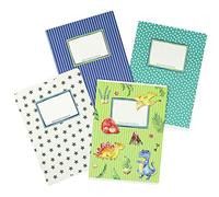 Papierdrachen 4 cuadernos para niños DIN A5 | rayado y cuadriculado 32 páginas - motivo dinosaurio - para empezar la escuela para los estudiantes de primaria - set número 4-16 hojas