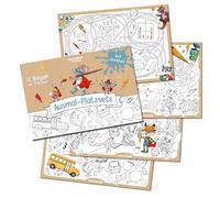 Papierdrachen Ausmal - Manteles individuales para el comienzo de la escuela, 12 hojas con 4 diseños diferentes, de papel de alta calidad, animales de superhéroes, juego de 2