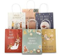 Papierdrachen Bolsas de regalo navideñas grandes - 6 unidades - pastel con motivos de invierno - 22 × 18 × 8 cm - Incluye 6 tarjetas - Bolsas de asa para regalo