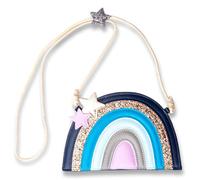 Papierdrachen Bolso de mano para niños, accesorio vegano para niños, multicolor, bolso bandolera de piel sintética, gran idea de regalo para niñas, Multicolor Blue Rainbow, 20 x 13 cm