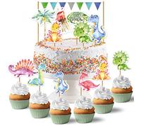 Papierdrachen Cake Topper Dino - Decoración para Tarta Cake Topper 18 Piezas - Decoración para Tarta de Cumpleaños - Decoración para Tarta de Cumpleaños Infantil - Set 4