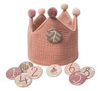 Papierdrachen Corona de muselina con números, color rosa, para cumpleaños infantiles, corona de muselina con botones del 1 al 8, sombrero decorativo para fiestas para niños y niñas
