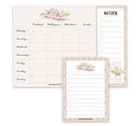 Papierdrachen Planificador de comidas y lista de la compra como bloc de notas, planificación de menús fácil en DIN A4 y DIN A6, planificador semanal con diseño floral, ideal para el hogar, juego 13