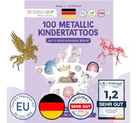 Papierdrachen - Tatuajes metálicos para pegar (100 unidades, piel suave, para niños, unicornios, tatuajes brillantes, como regalo de cumpleaños, veganos, fabricado y probado en Alemania