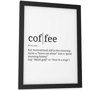 Papierschmiede® Definición Coffee, A5 enmarcado en un marco de madera negro, Cuadro para living, dormitorio, cocina, comedor, Cartel de decoración, regalo, eslogan, listo para colgar