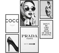Papierschmiede® Mood Poster Set Coco blanco-negro, Cuadros enmarcados en marcos de madera negros, Living y dormitorio, 2x A3 y 4x A4, Glamour Estilo de vida Moda