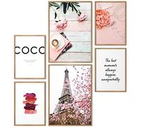 Papierschmiede® Mood Poster Set Coco Girly, Cuadros enmarcados en marcos de madera natural, Living y dormitorio, 2x A4 y 4x A5, Lifestyle Glamour Belleza rosa